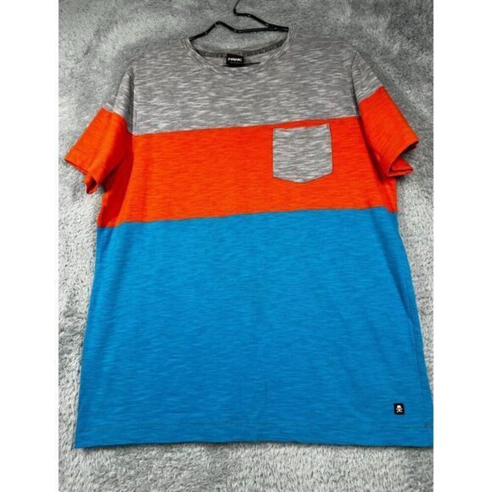 Tony Hawk Color Block‎ Striped Pocket T Shirt Large Blue